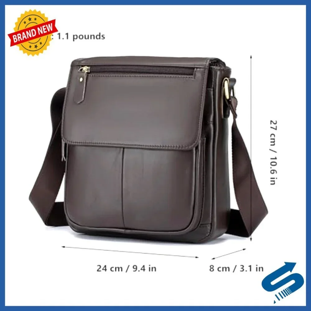 Genuine Leather Messenger Bag for Men, Crossbody Satchel Travel Work